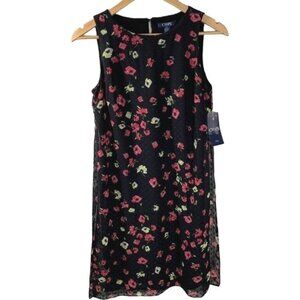 Chaps Black Floral Sleeveless Shift Dress Small Boho Work Party Classic